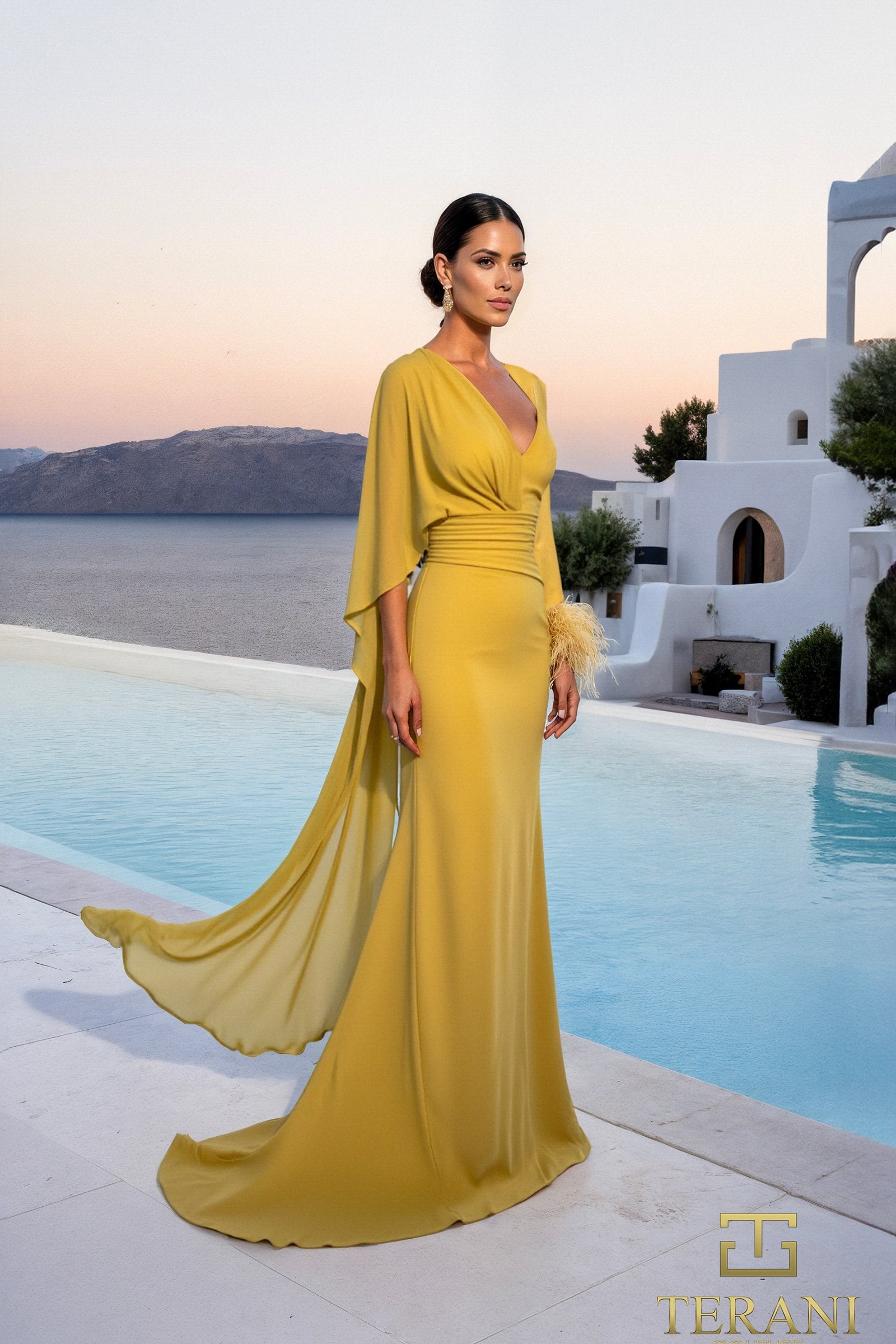 I Dress Cute Terani Couture 261M6403 Asymmetrical Chiffon Sheath Gown - Image 3