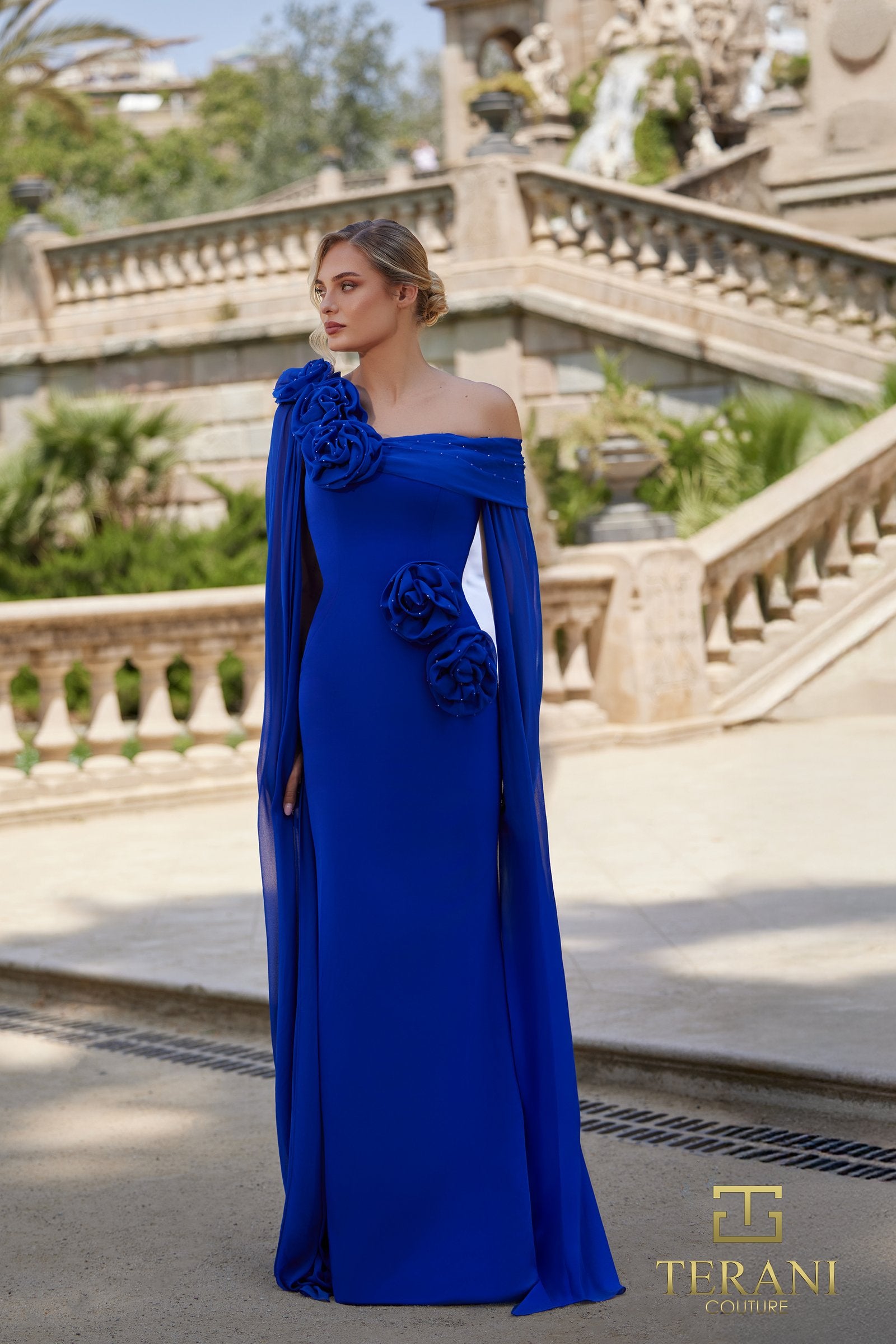 I Dress Cute Terani Couture 261M6474 2-Way Stretch Off-Shoulder Column Gown