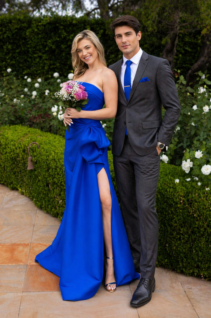 Royal blue off-shoulder gown