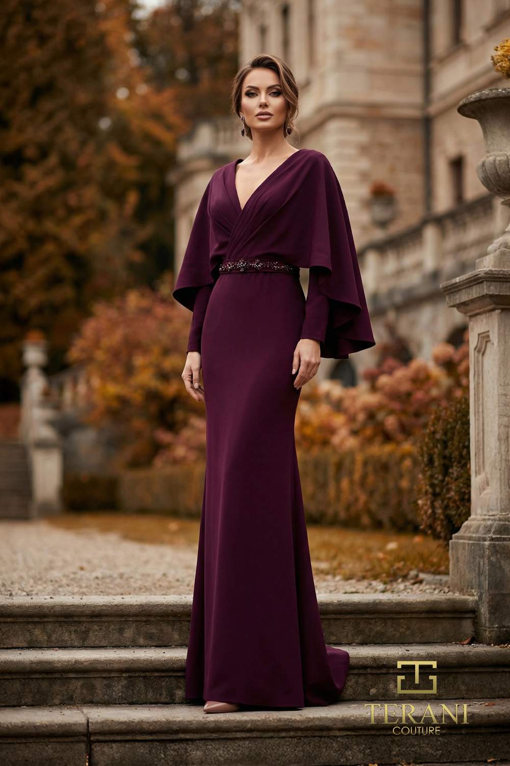 V-Neck Long Mother of the Bride Sheath Dress – 262M7295
