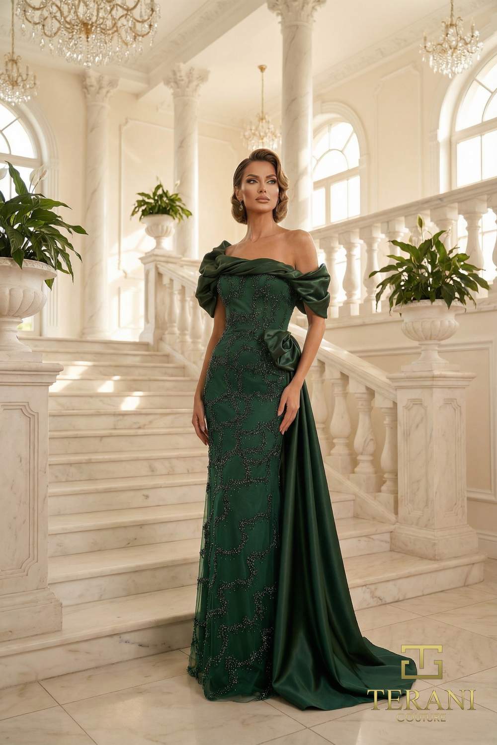 Off-Shoulder Long Mother of the Bride Sheath Dress – 262M7321