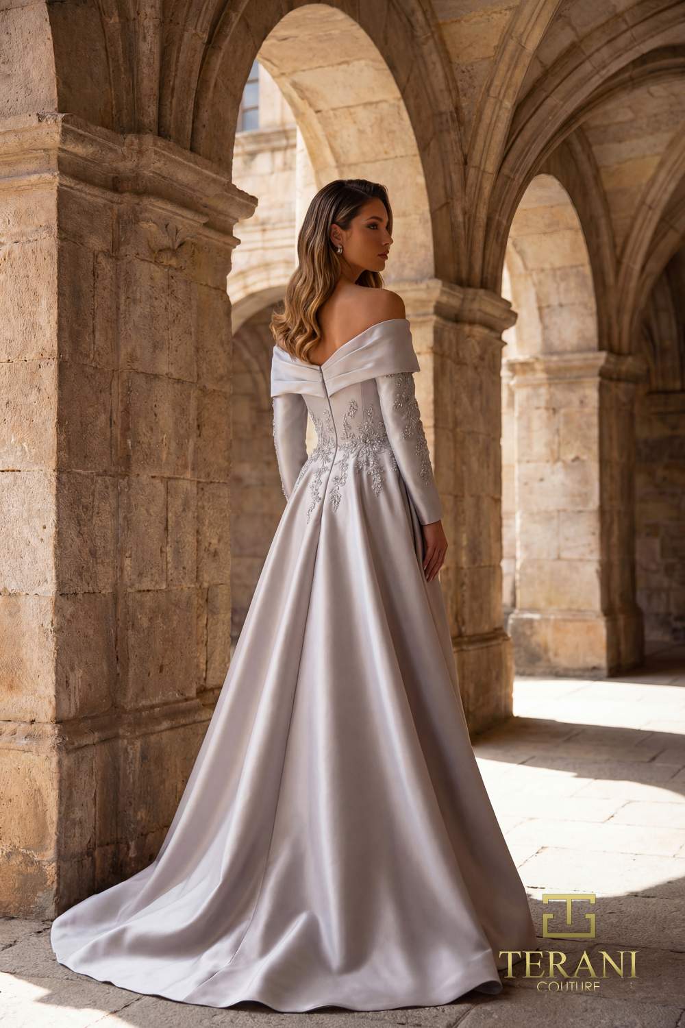 Off-Shoulder Long Mother of the Bride Sheath Dress – 262M7315