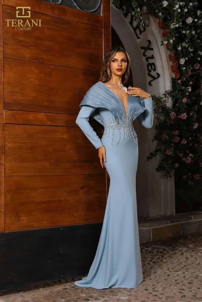 fit-and-flare crepe gown
