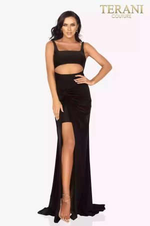 Terani Couture 2011P1061 Cut-Out Midriff Jersey Dress