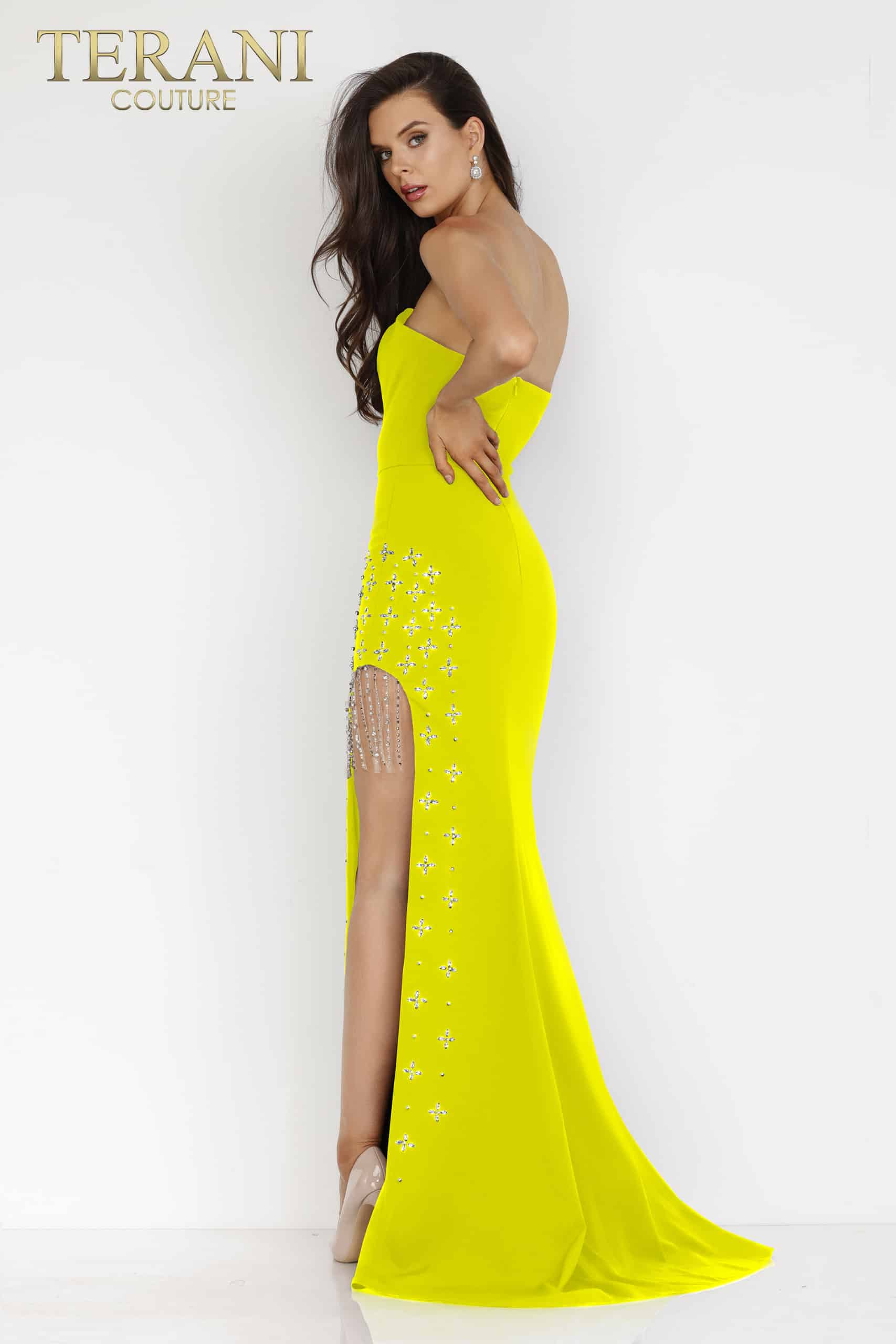 I Dress Cute Terani Couture 231P0031 Black stylish Side Slit Gown - Image 4