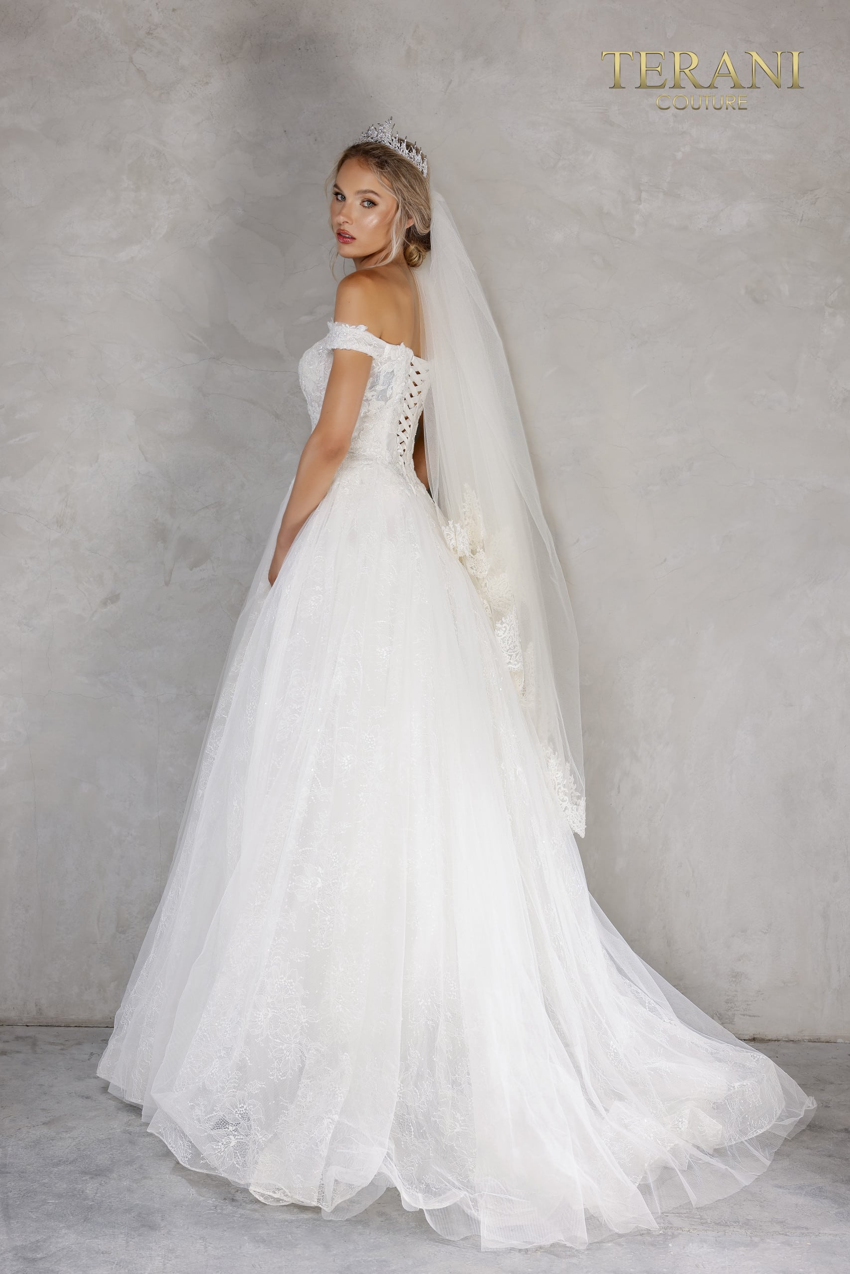 I Dress Cute Terani Couture 2215P0034 Off-Shoulder Sweetheart Tulle and Lace A-Line Dress - Image 2
